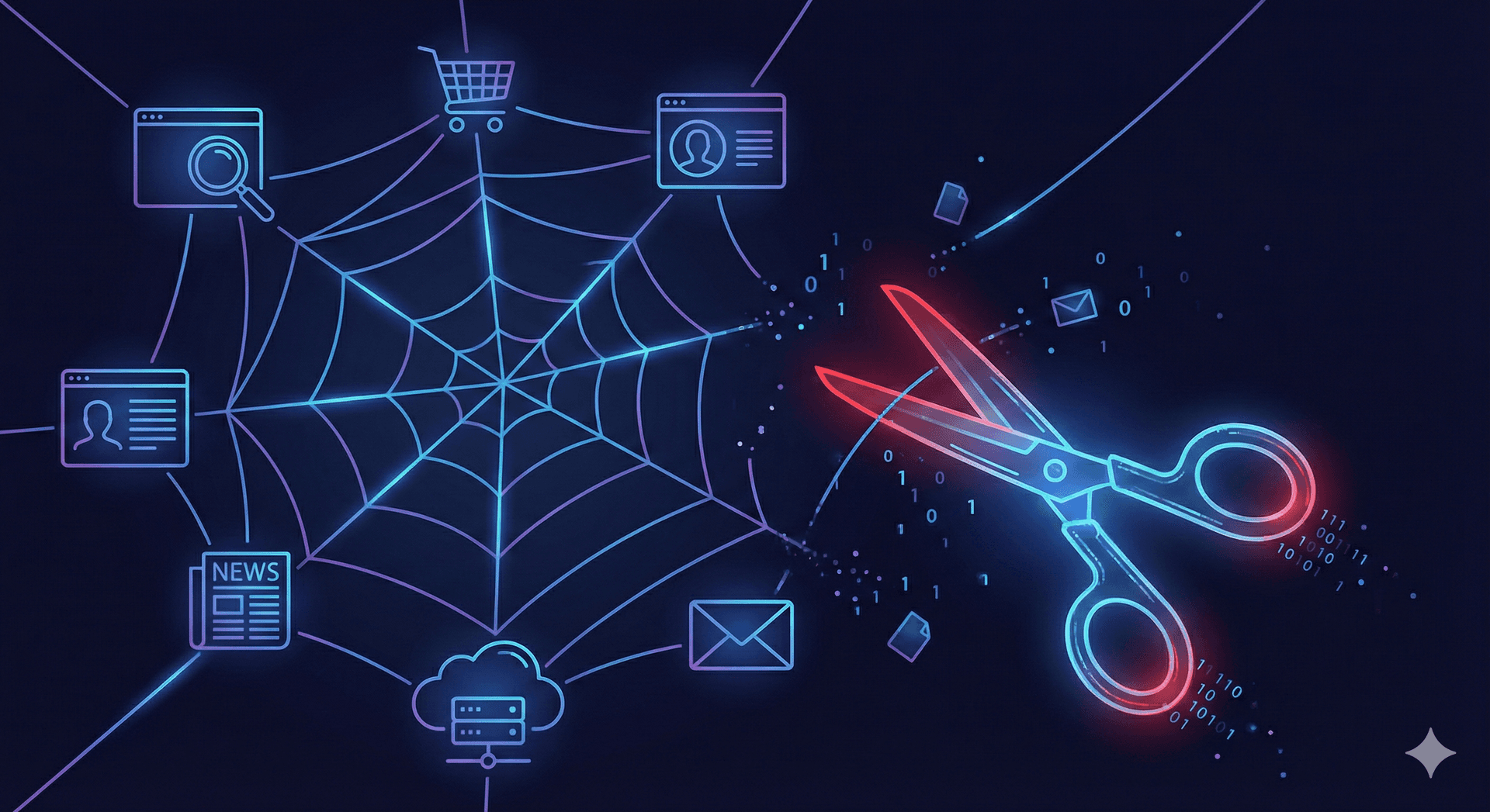 Data connection web being cut with digital scissors