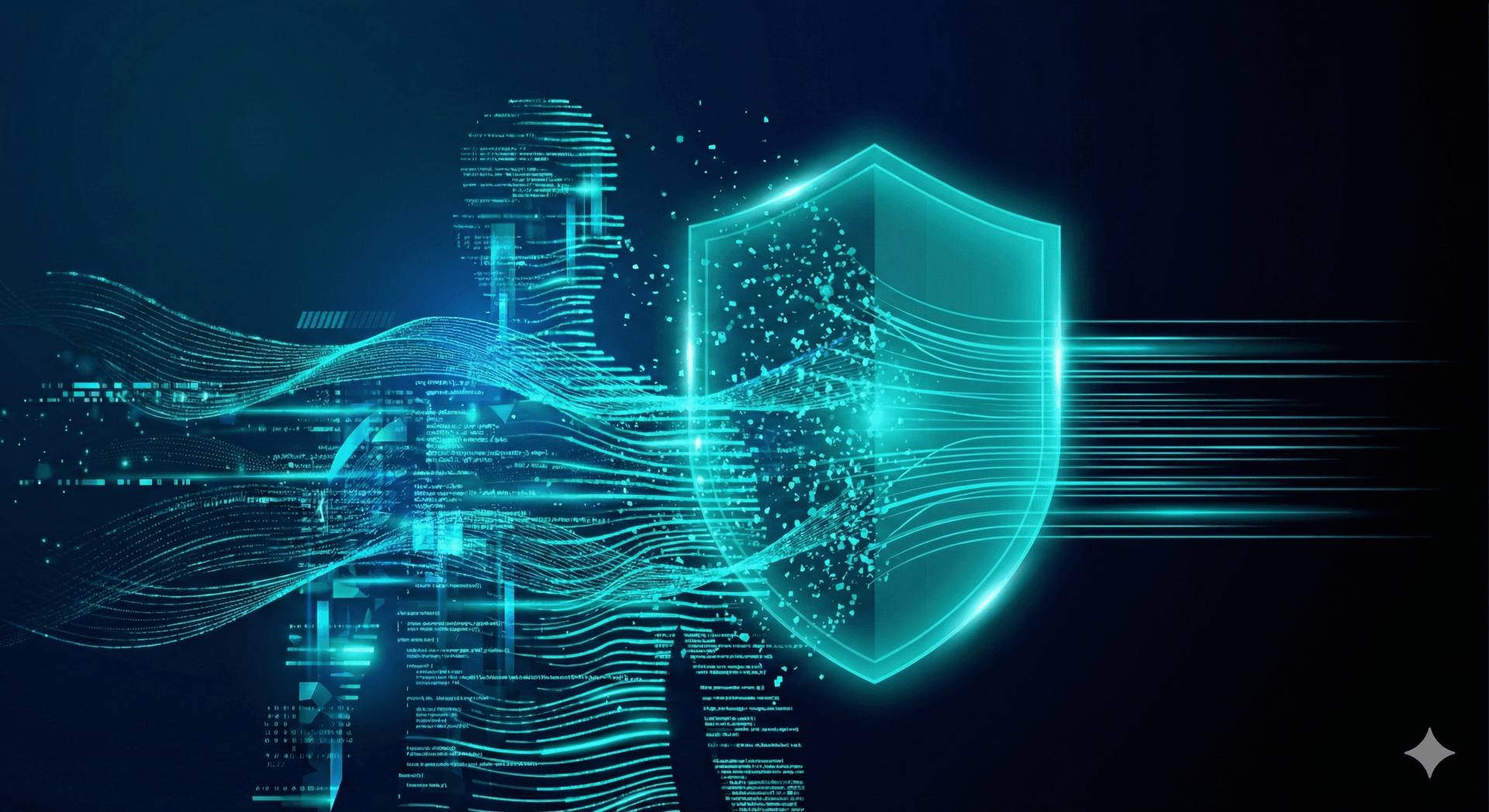 Data protection visualization showing personal information being filtered and protected by a digital shield