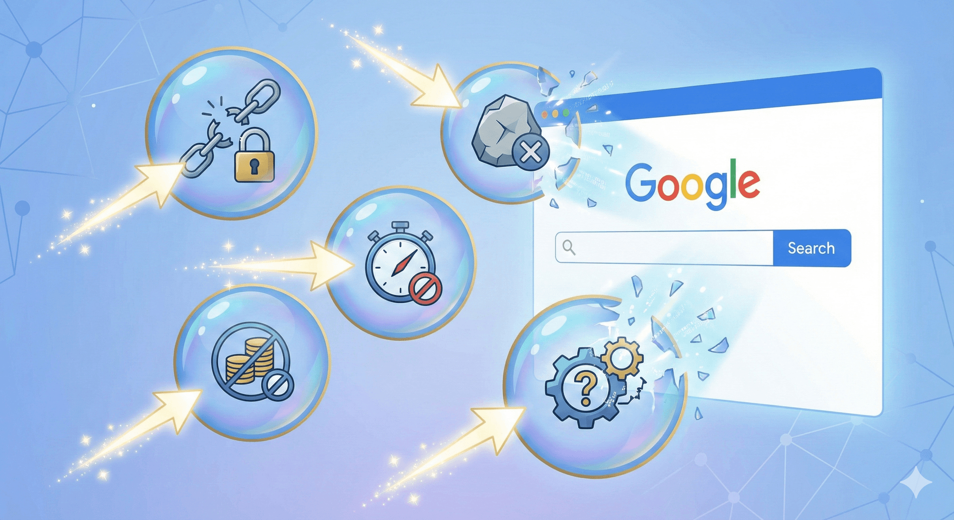 5 common myths about Google search removal debunked with fact vs fiction comparison icons