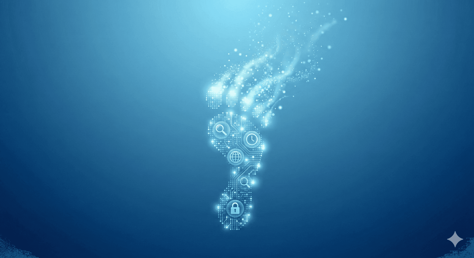 Digital footprint dissolving into particles of light